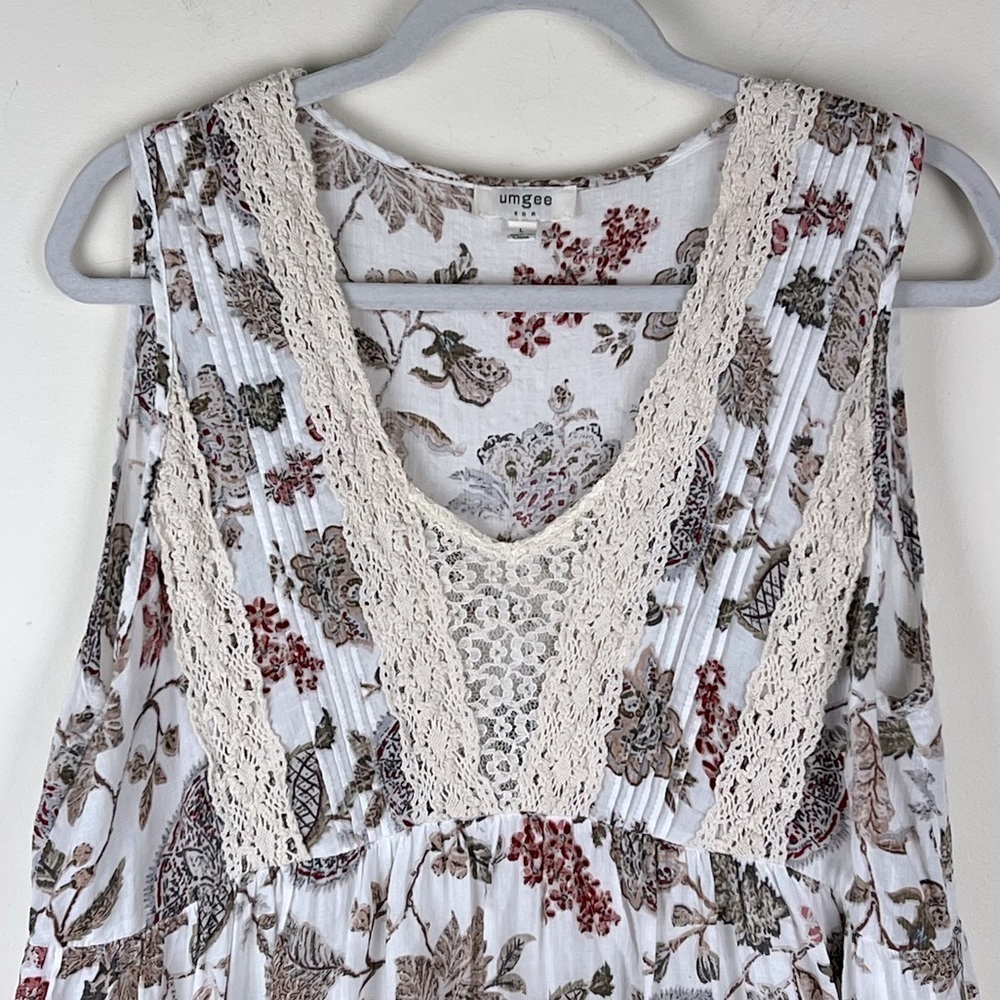 Umgee | Boho Beachy Crocheted Lace Floral Sleeveless Babydoll Mini Dress | L - Picture 2 of 9